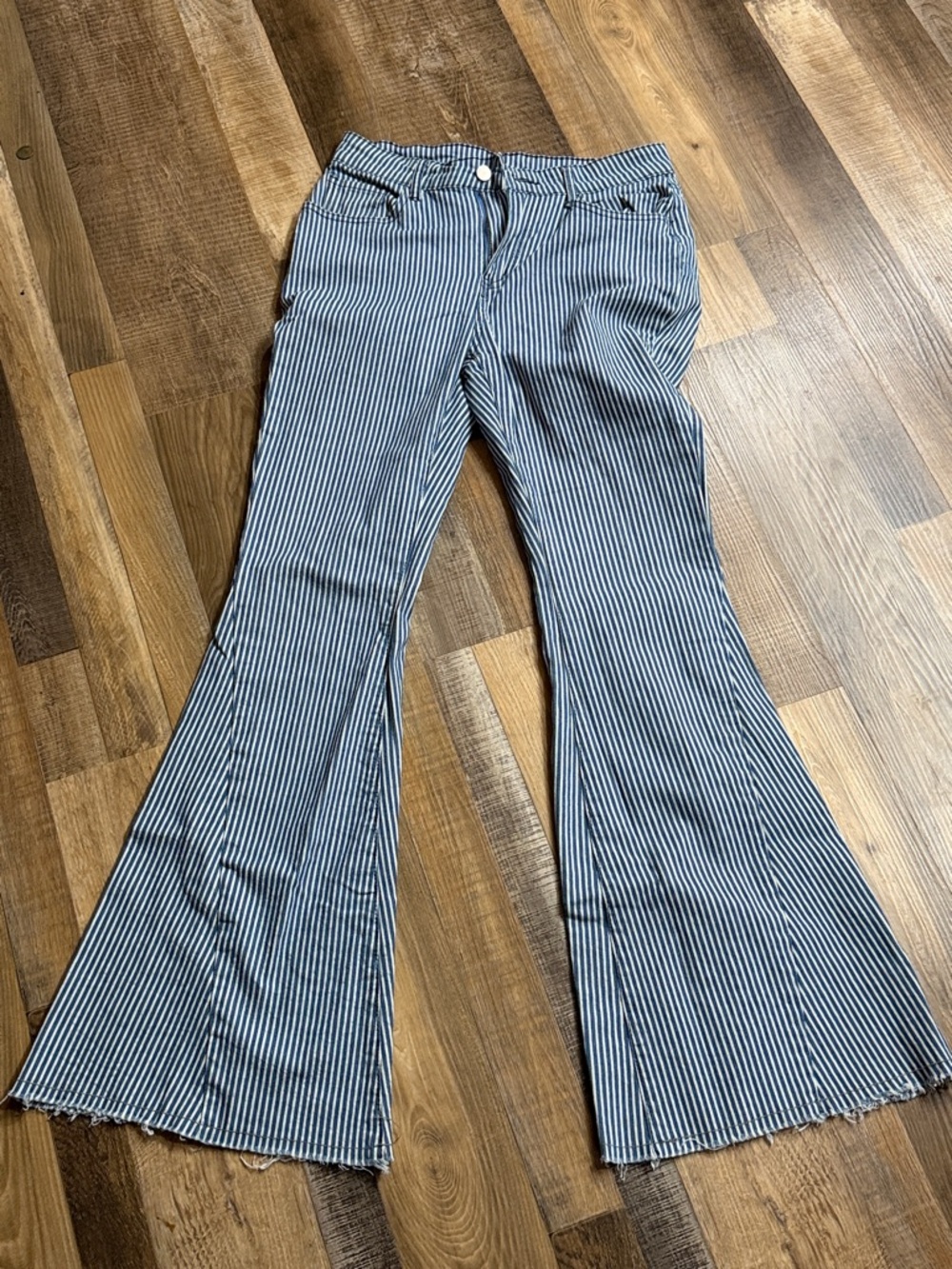 Striped Blue Flare Jeans - Women